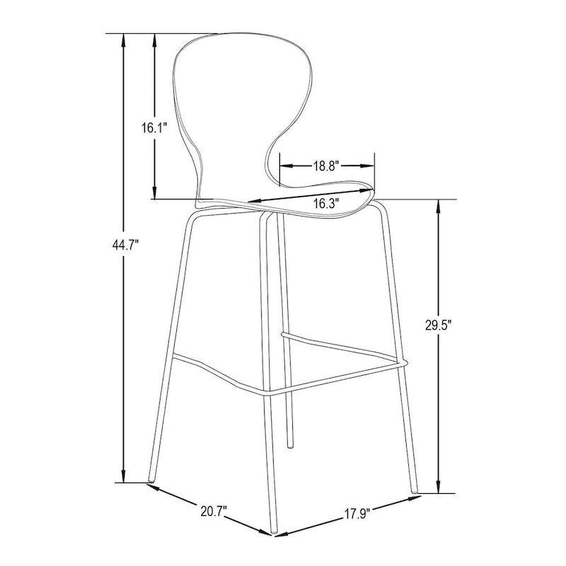 Tabouret de bar en acrylique transparent avec cadre en acier chromé et dossier ergonomique incurvé