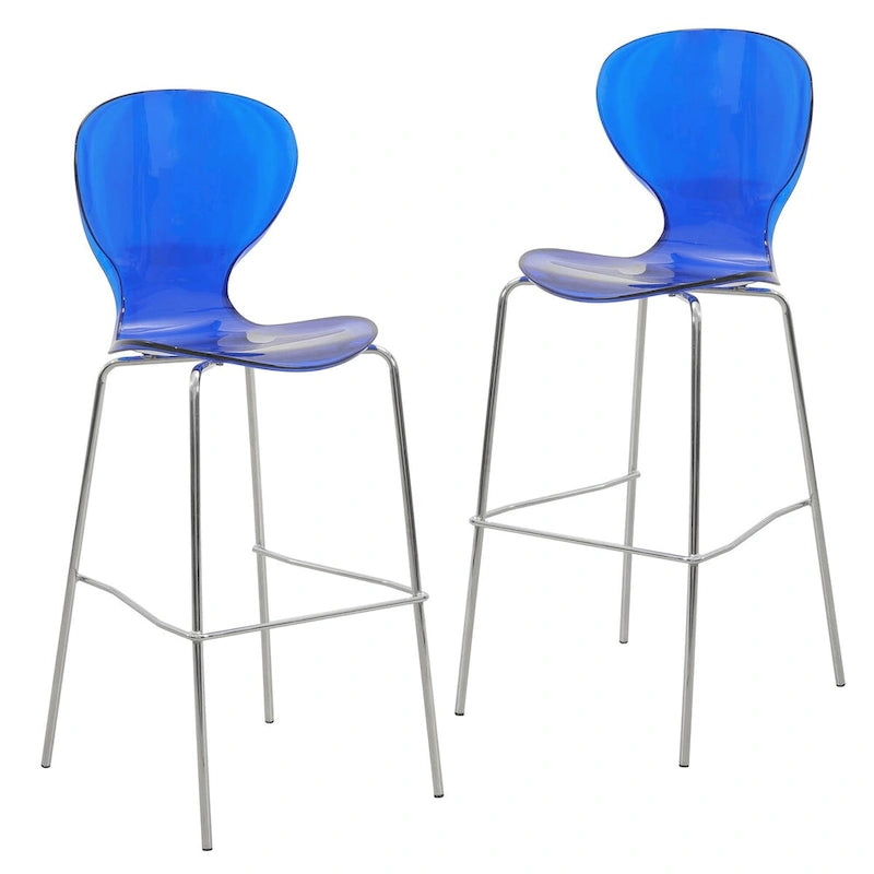 Tabouret de bar en acrylique transparent avec cadre en acier chromé et dossier ergonomique incurvé