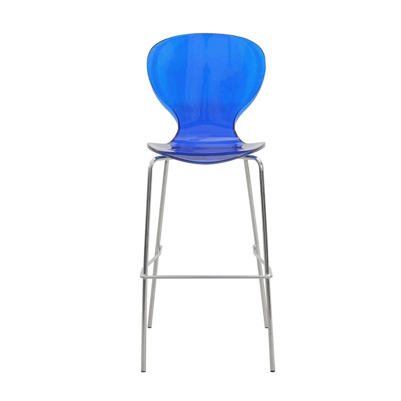 Tabouret de bar en acrylique transparent avec cadre en acier chromé et dossier ergonomique incurvé