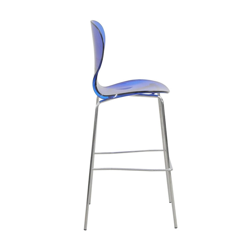 Tabouret de bar en acrylique transparent avec cadre en acier chromé et dossier ergonomique incurvé