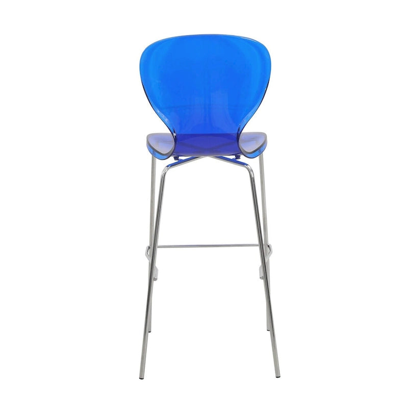 Tabouret de bar en acrylique transparent avec cadre en acier chromé et dossier ergonomique incurvé