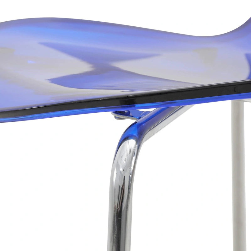 Tabouret de bar en acrylique transparent avec cadre en acier chromé et dossier ergonomique incurvé