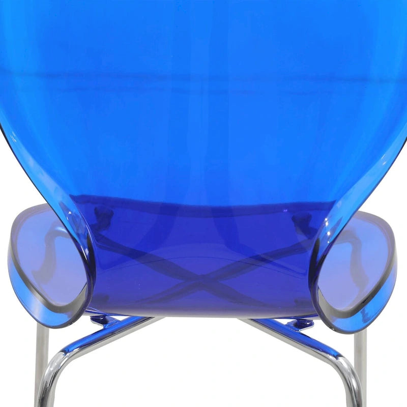 Tabouret de bar en acrylique transparent avec cadre en acier chromé et dossier ergonomique incurvé