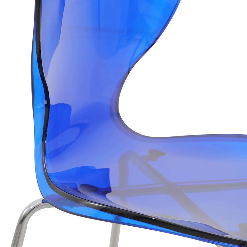 Tabouret de bar en acrylique transparent avec cadre en acier chromé et dossier ergonomique incurvé