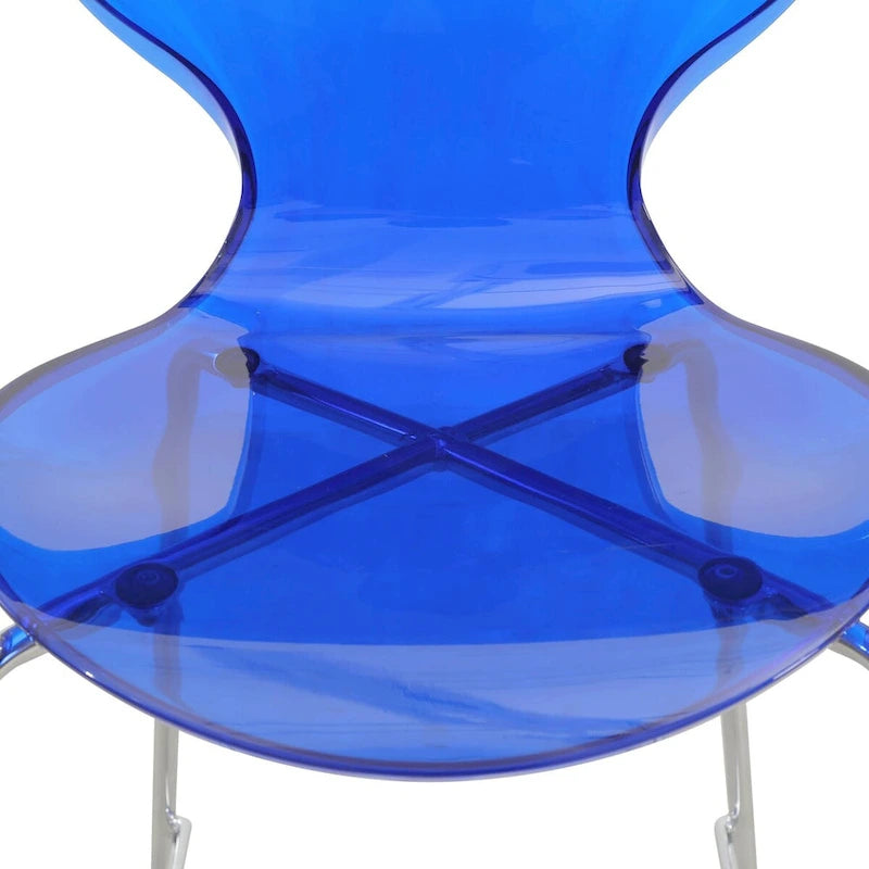 Tabouret de bar en acrylique transparent avec cadre en acier chromé et dossier ergonomique incurvé