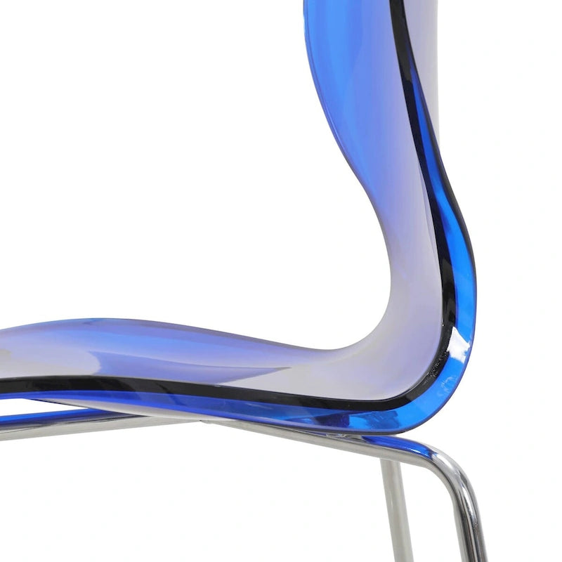 Tabouret de bar en acrylique transparent avec cadre en acier chromé et dossier ergonomique incurvé