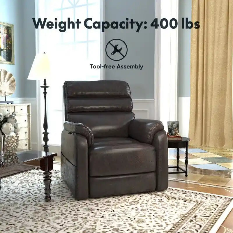 Fauteuil inclinable électrique releveur avec massage, chaleur, appui-tête réglable et revêtement en cuir PU