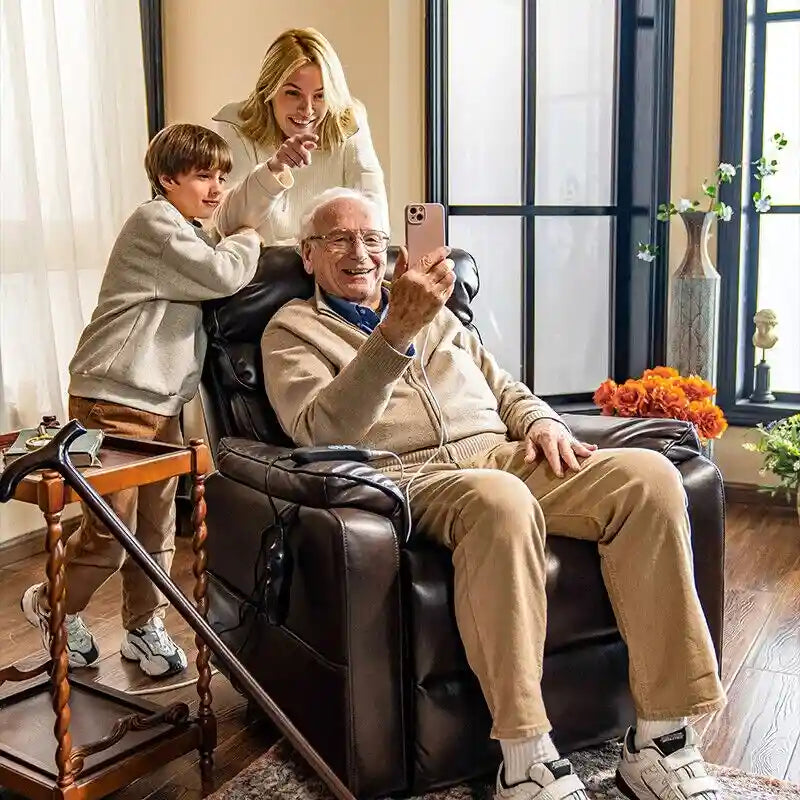 Fauteuil inclinable électrique releveur avec massage, chaleur, appui-tête réglable et revêtement en cuir PU