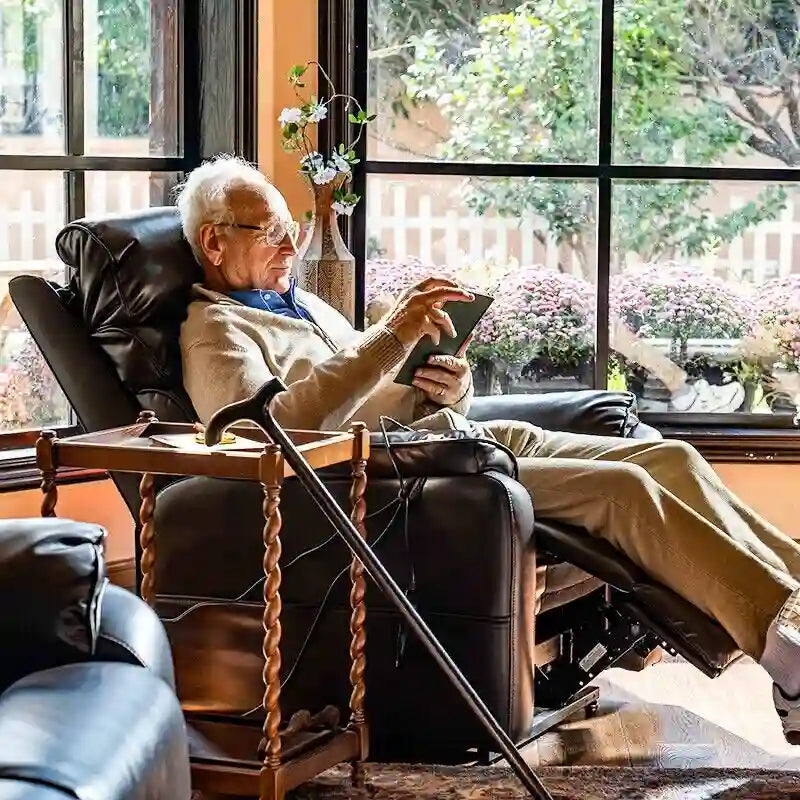 Fauteuil inclinable électrique releveur avec massage, chaleur, appui-tête réglable et revêtement en cuir PU