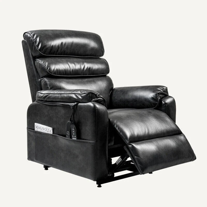 Fauteuil inclinable électrique releveur avec massage, chaleur, appui-tête réglable et revêtement en cuir PU