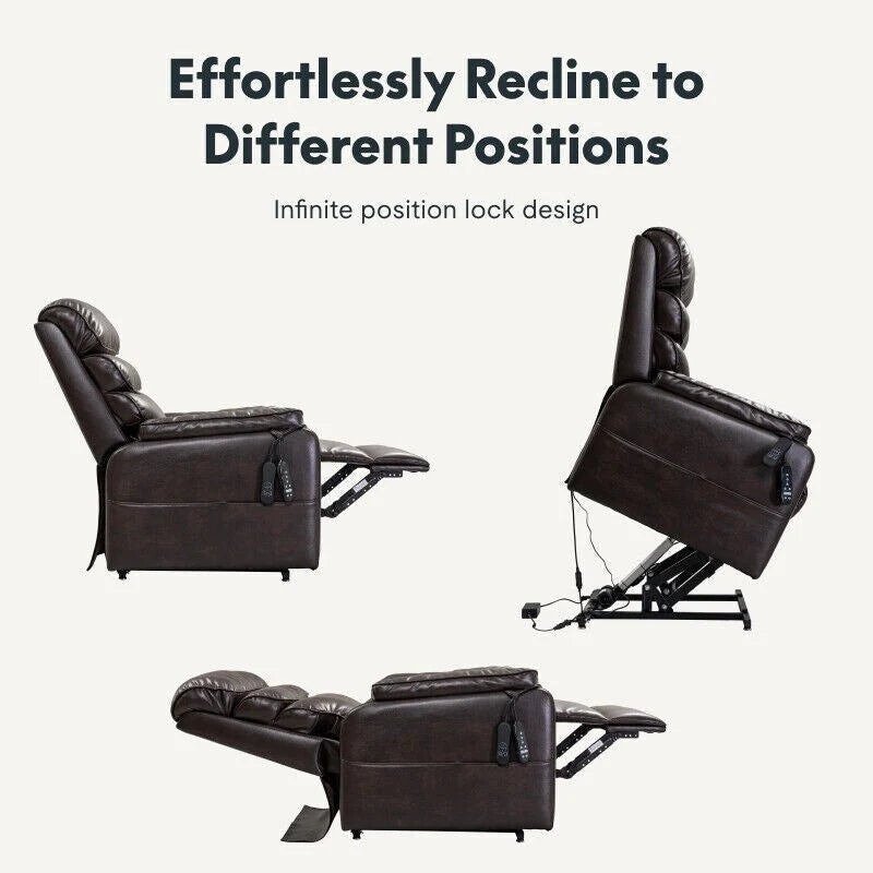 Fauteuil inclinable électrique releveur avec massage, chaleur, appui-tête réglable et revêtement en cuir PU