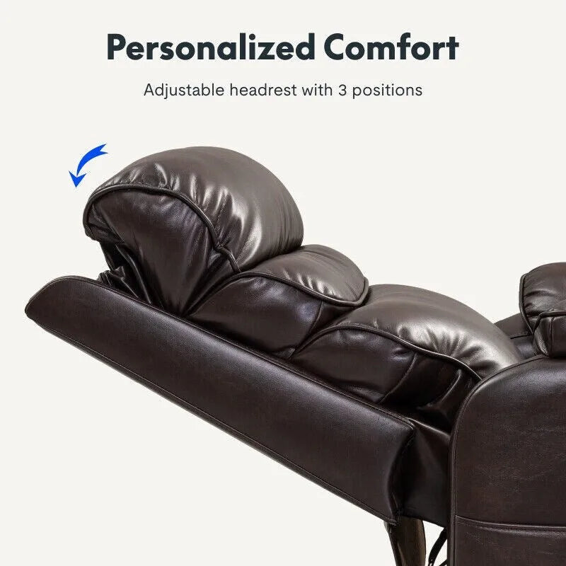 Fauteuil inclinable électrique releveur avec massage, chaleur, appui-tête réglable et revêtement en cuir PU