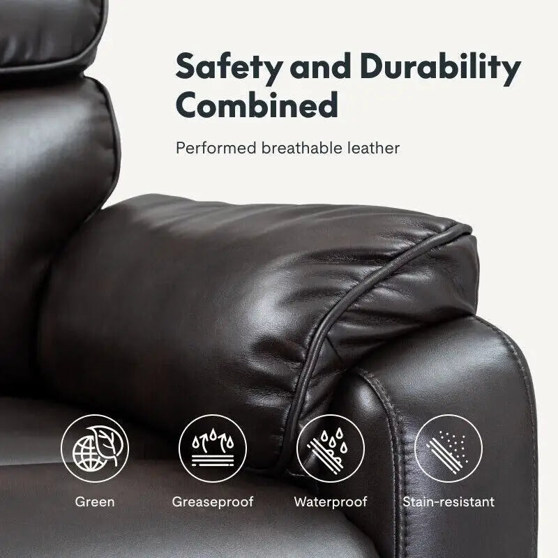 Fauteuil inclinable électrique releveur avec massage, chaleur, appui-tête réglable et revêtement en cuir PU