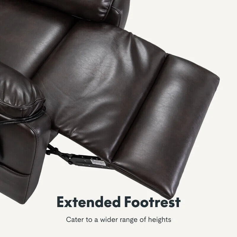 Fauteuil inclinable électrique releveur avec massage, chaleur, appui-tête réglable et revêtement en cuir PU
