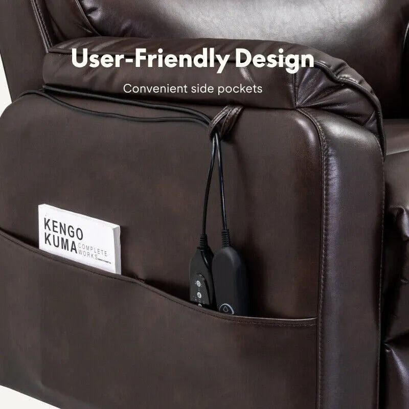 Fauteuil inclinable électrique releveur avec massage, chaleur, appui-tête réglable et revêtement en cuir PU