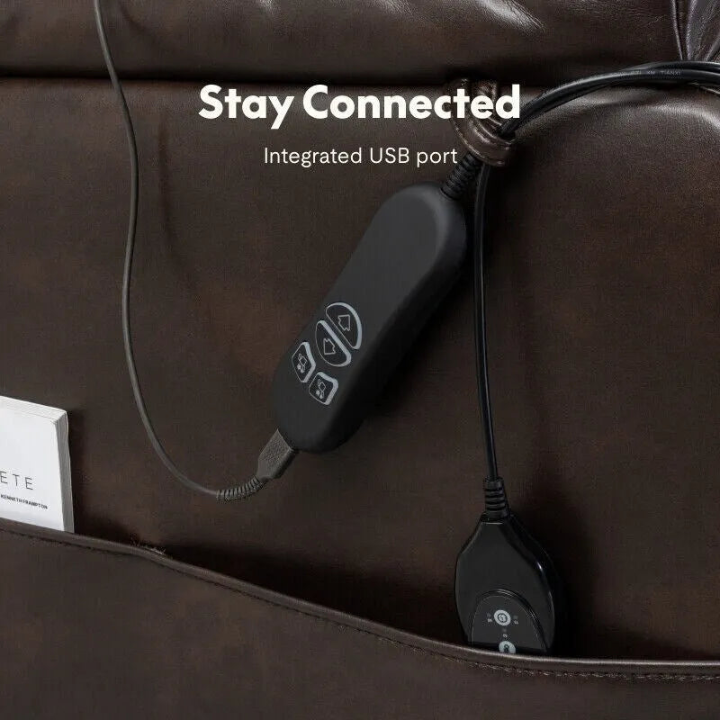 Fauteuil inclinable électrique releveur avec massage, chaleur, appui-tête réglable et revêtement en cuir PU