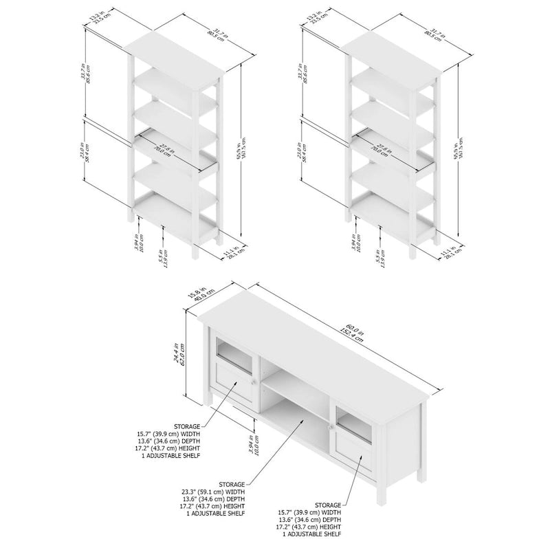 Meuble TV de ferme 60 W avec portes vitrées, style shiplap gris et blanc