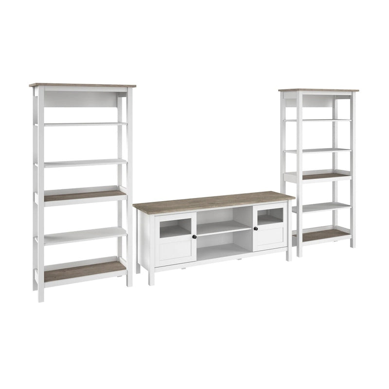Meuble TV de ferme 60 W avec portes vitrées, style shiplap gris et blanc