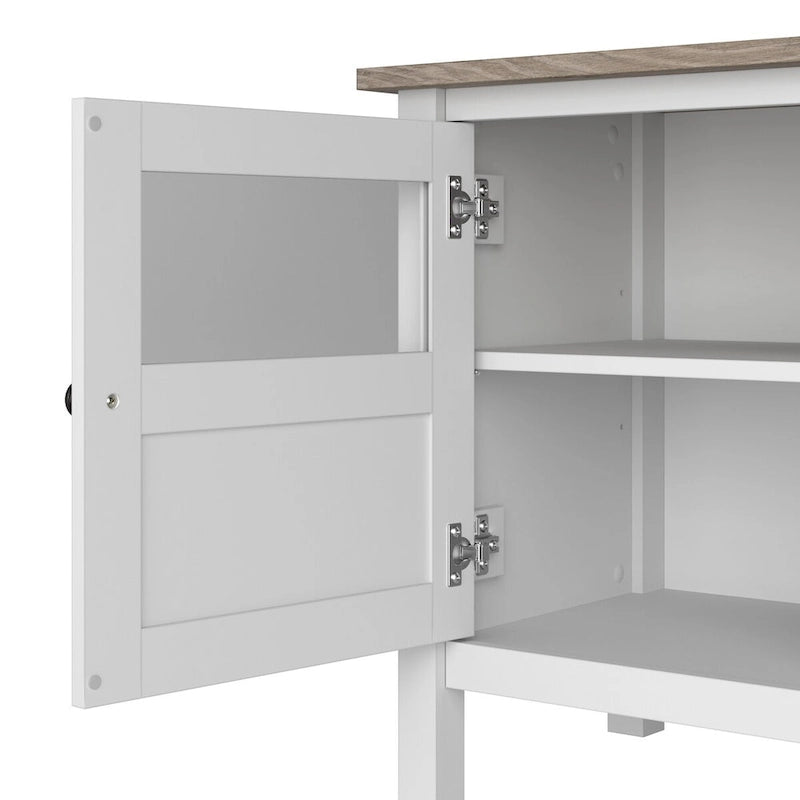 Meuble TV de ferme 60 W avec portes vitrées, style shiplap gris et blanc
