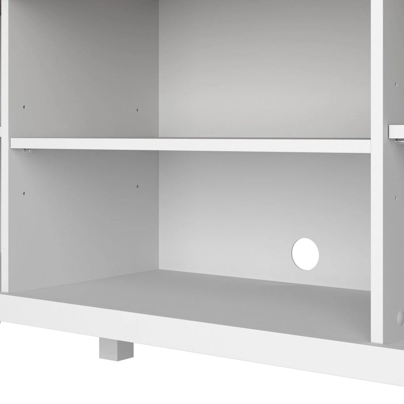 Meuble TV de ferme 60 W avec portes vitrées, style shiplap gris et blanc