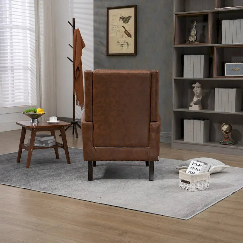 Fauteuil d'appoint capitonné à dossier haut avec garniture cloutée et pieds en bois massif