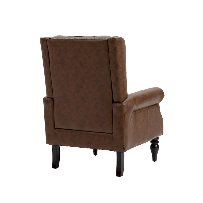 Fauteuil d'appoint capitonné à dossier haut avec garniture cloutée et pieds en bois massif