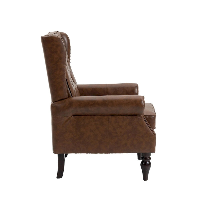 Fauteuil d'appoint capitonné à dossier haut avec garniture cloutée et pieds en bois massif
