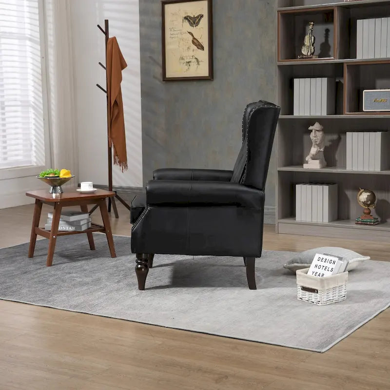 Fauteuil d'appoint capitonné à dossier haut avec garniture cloutée et pieds en bois massif