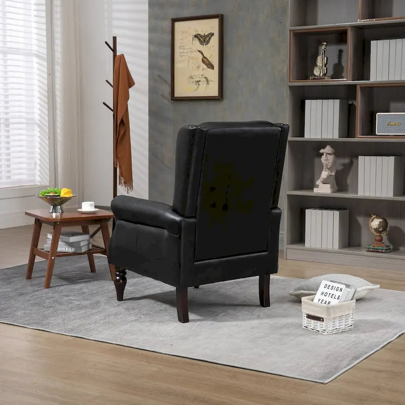 Fauteuil d'appoint capitonné à dossier haut avec garniture cloutée et pieds en bois massif