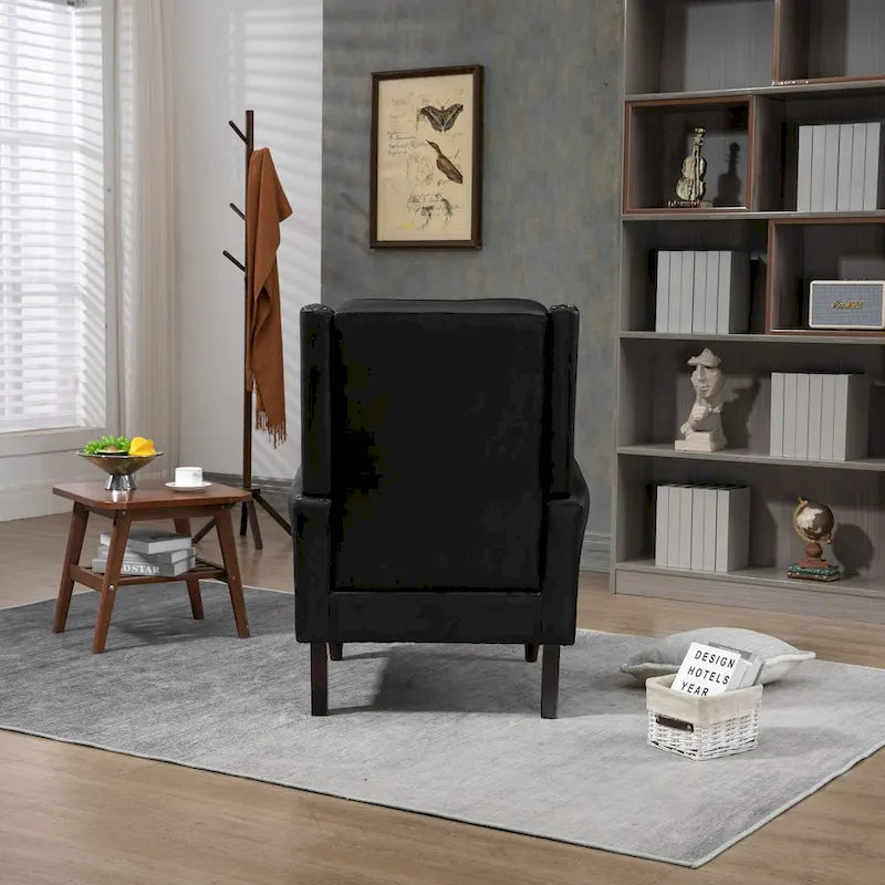 Fauteuil d'appoint capitonné à dossier haut avec garniture cloutée et pieds en bois massif