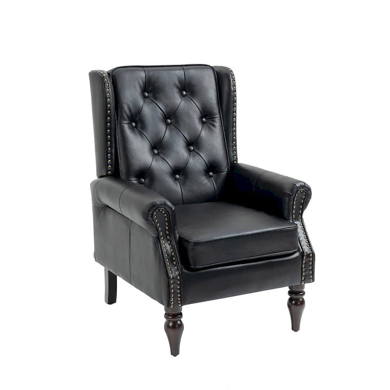 Fauteuil d'appoint capitonné à dossier haut avec garniture cloutée et pieds en bois massif