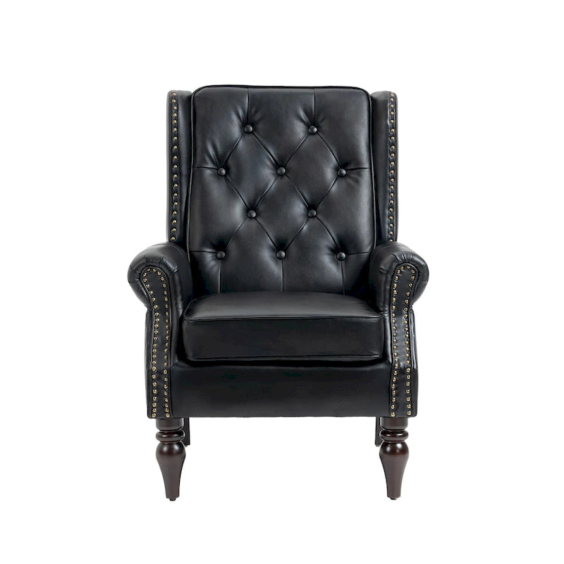 Fauteuil d'appoint capitonné à dossier haut avec garniture cloutée et pieds en bois massif
