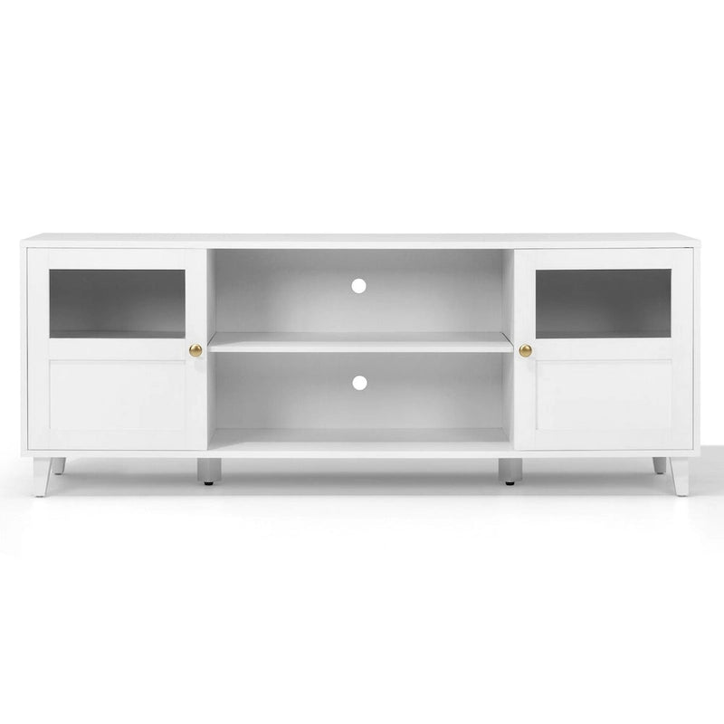 Meuble TV blanc avec rangements et étagères ouvertes