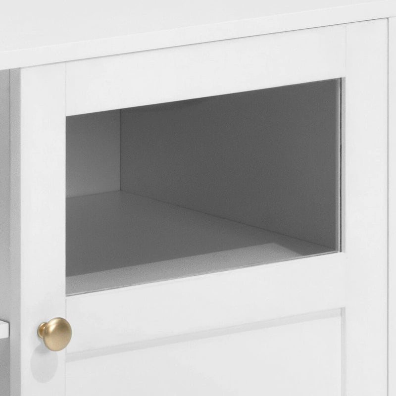 Meuble TV blanc avec rangements et étagères ouvertes
