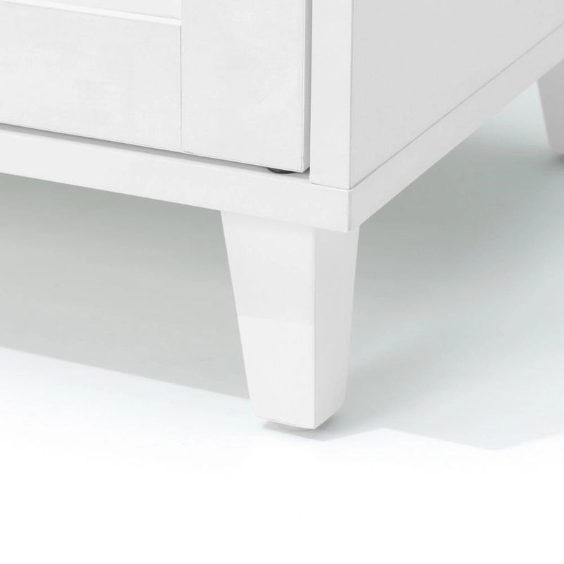 Meuble TV blanc avec rangements et étagères ouvertes