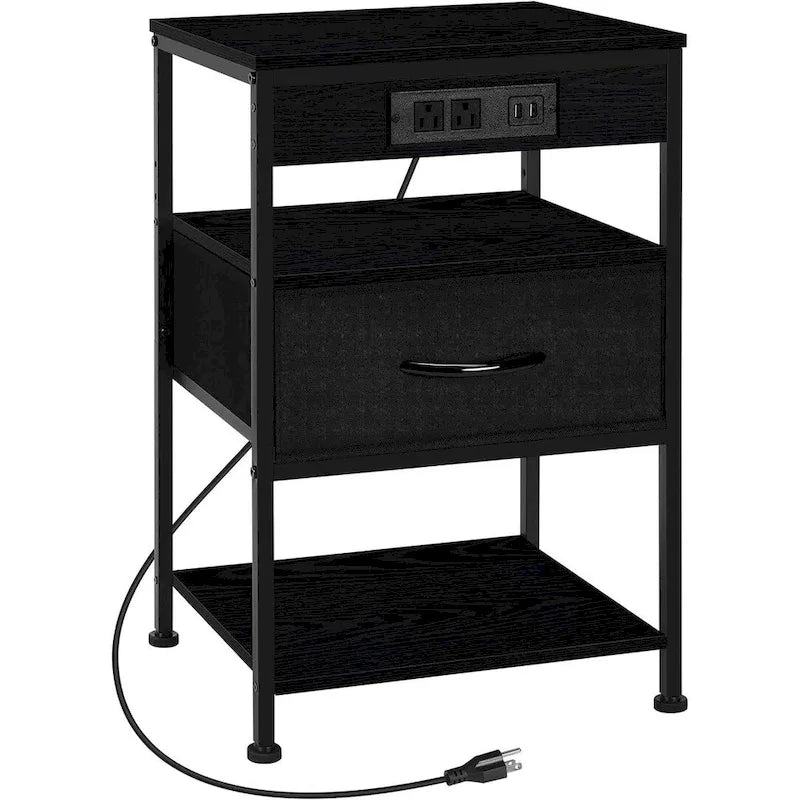 Table de chevet industrielle marron rustique avec station de charge USB et tiroir