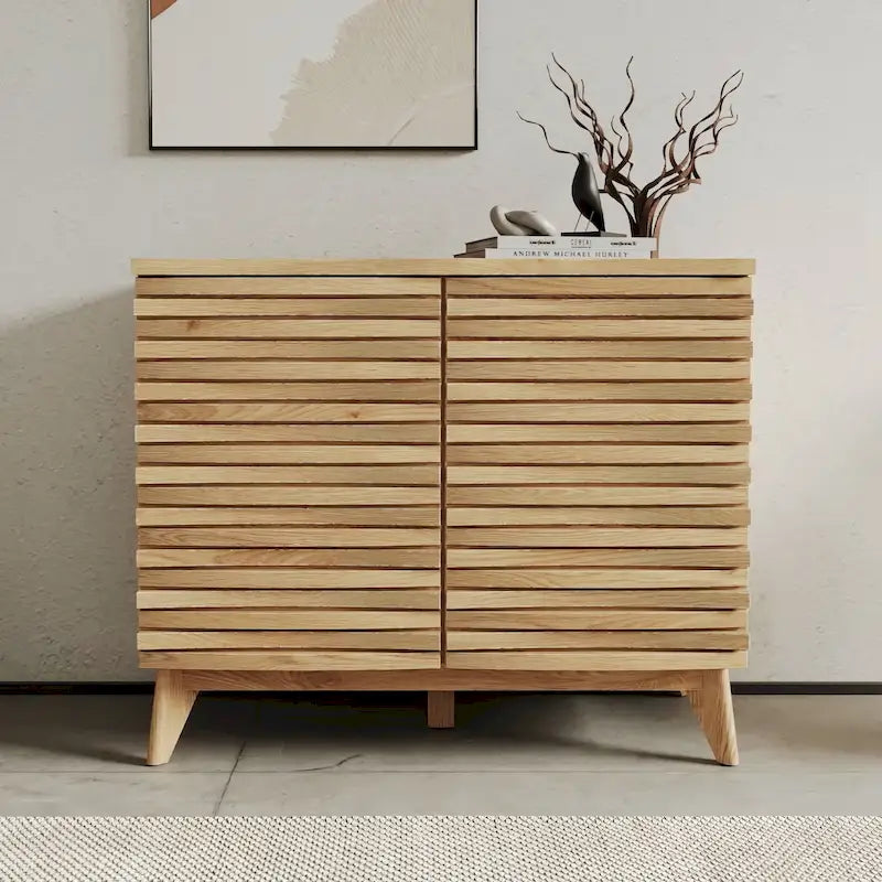 Meuble d'appoint 2 portes effet chêne avec étagères réglables et charnières à fermeture amortie