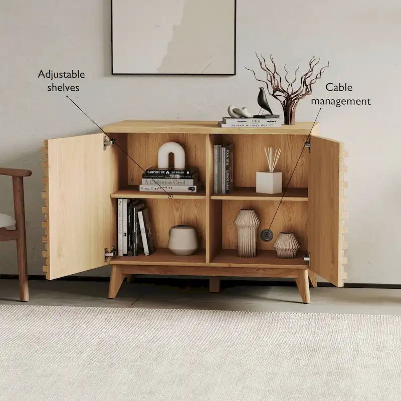 Meuble d'appoint 2 portes effet chêne avec étagères réglables et charnières à fermeture amortie