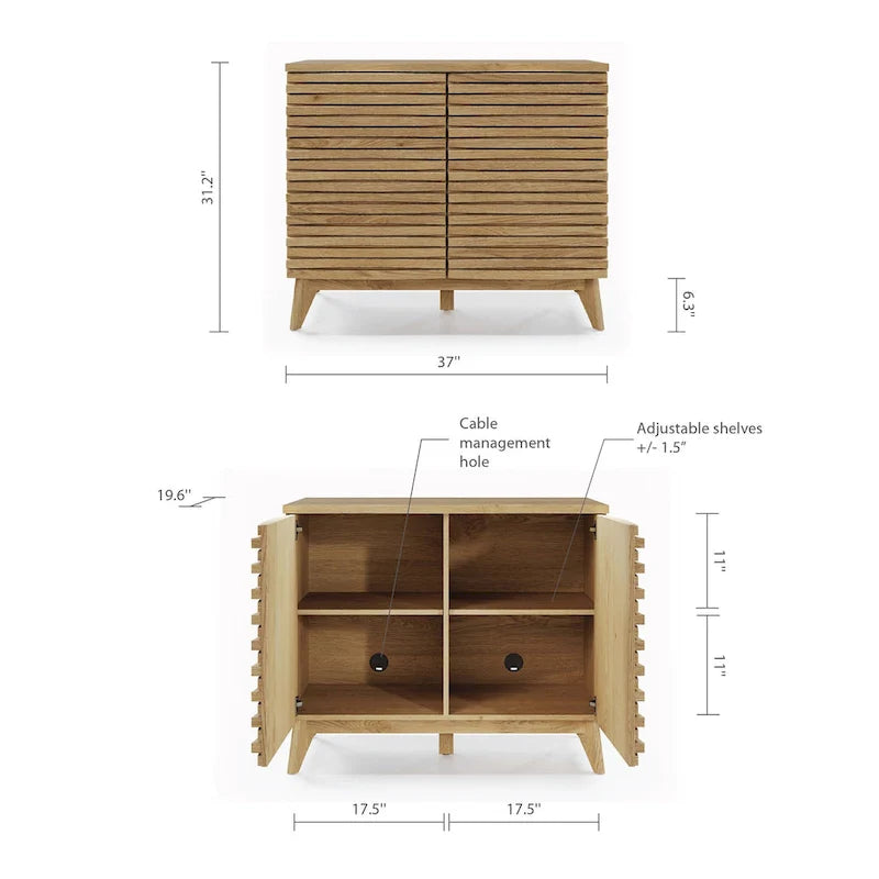 Meuble d'appoint 2 portes effet chêne avec étagères réglables et charnières à fermeture amortie
