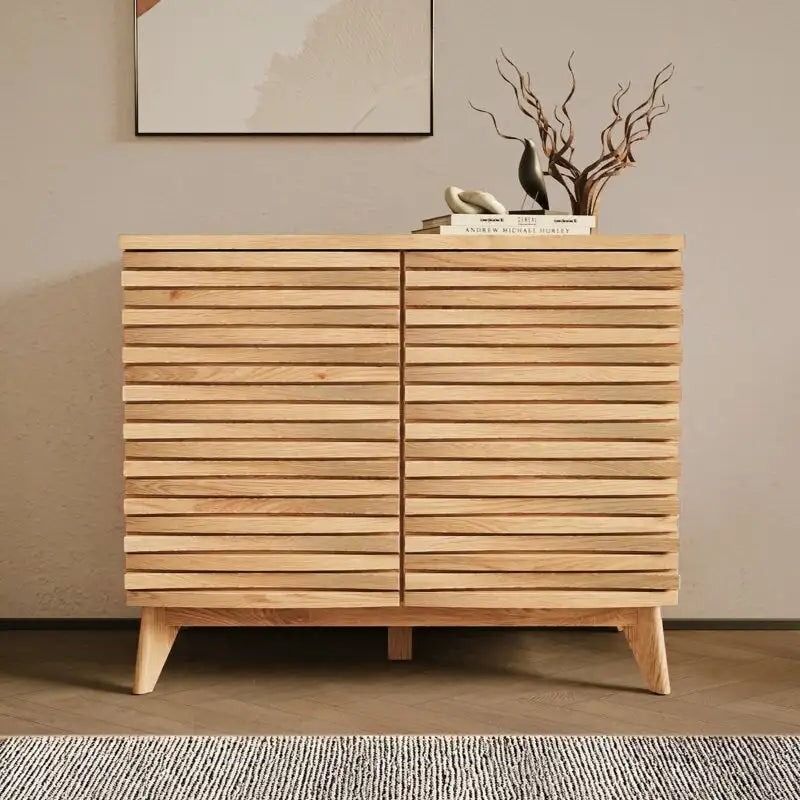 Meuble d'appoint 2 portes effet chêne avec étagères réglables et charnières à fermeture amortie