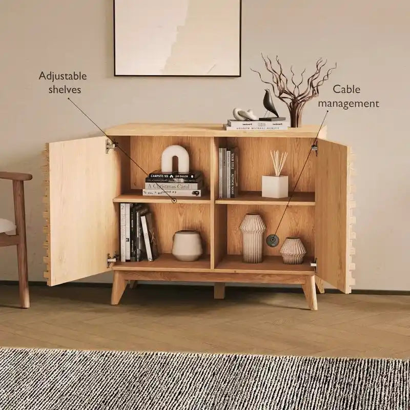 Meuble d'appoint 2 portes effet chêne avec étagères réglables et charnières à fermeture amortie