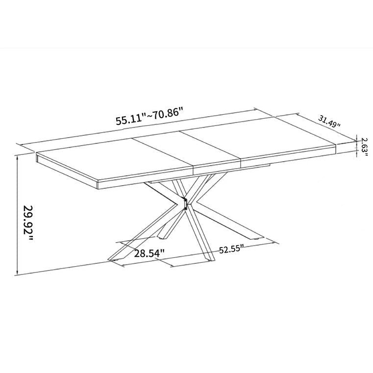 Table à manger rectangulaire extensible avec pieds en croix en fer noir, grise et marron