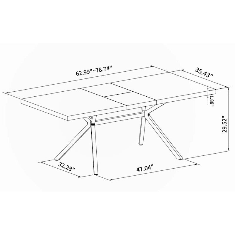 Table à manger rectangulaire extensible avec pieds en croix en fer noir, grise et marron