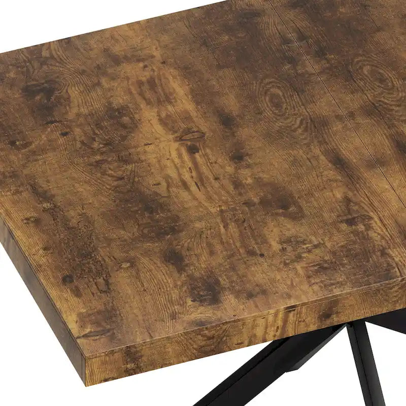 Table à manger rectangulaire extensible avec pieds en croix en fer noir, grise et marron