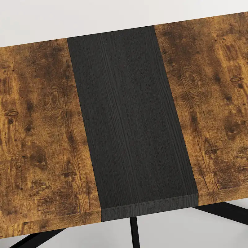 Table à manger rectangulaire extensible avec pieds en croix en fer noir, grise et marron