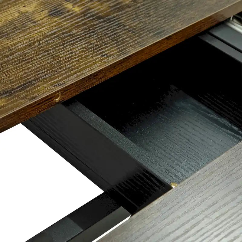 Table à manger rectangulaire extensible avec pieds en croix en fer noir, grise et marron