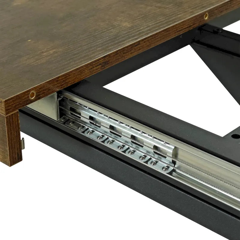 Table à manger rectangulaire extensible avec pieds en croix en fer noir, grise et marron