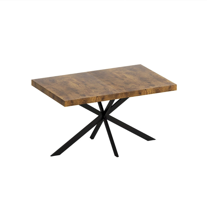 Table à manger rectangulaire extensible avec pieds en croix en fer noir, grise et marron