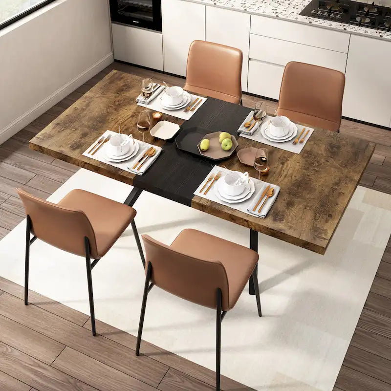 Table à manger rectangulaire extensible avec pieds en croix en fer noir, grise et marron