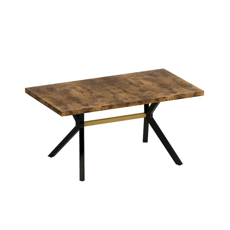Table à manger rectangulaire extensible avec pieds en croix en fer noir, grise et marron